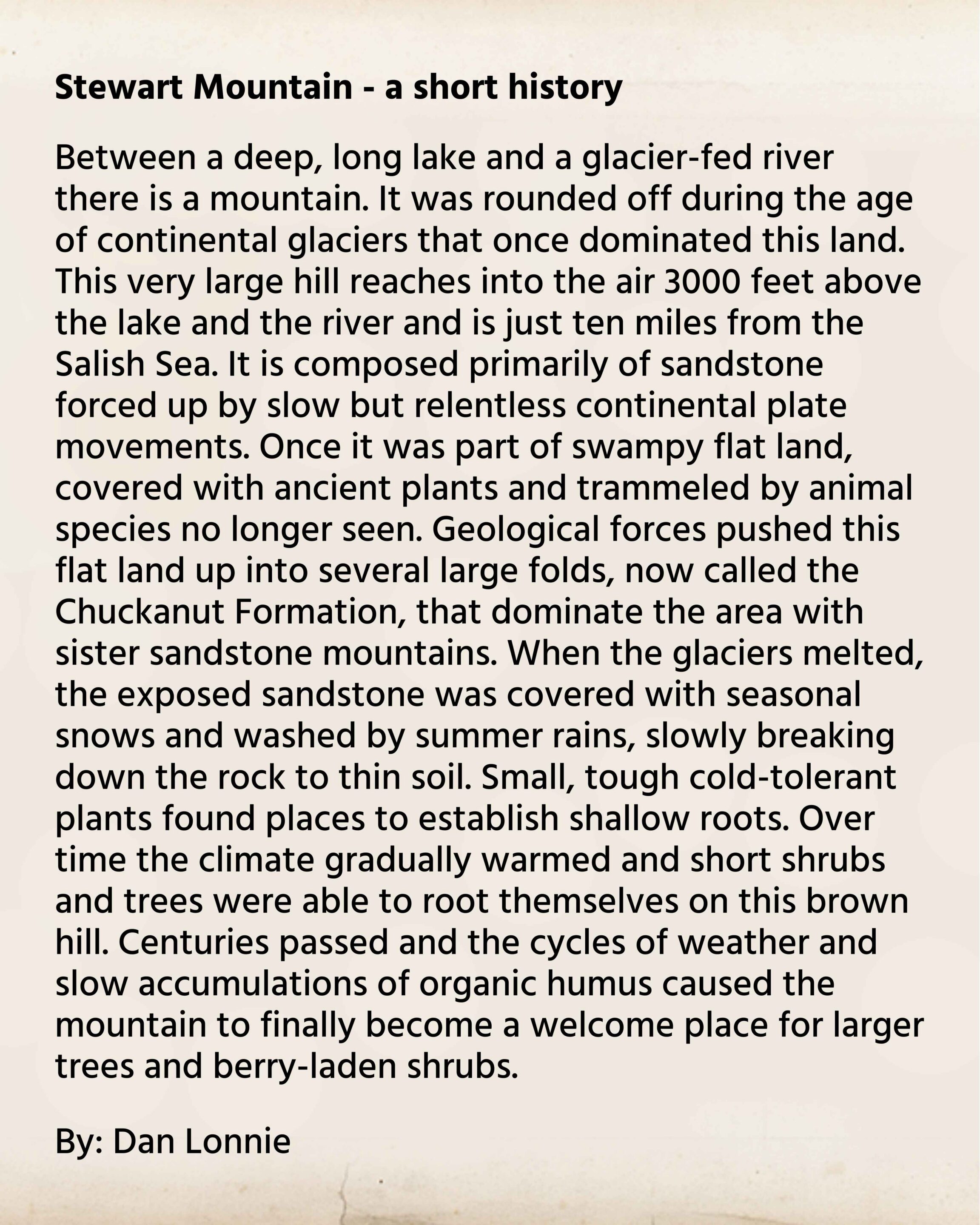 Stewart Mountain - a short history by Dan Lonnie