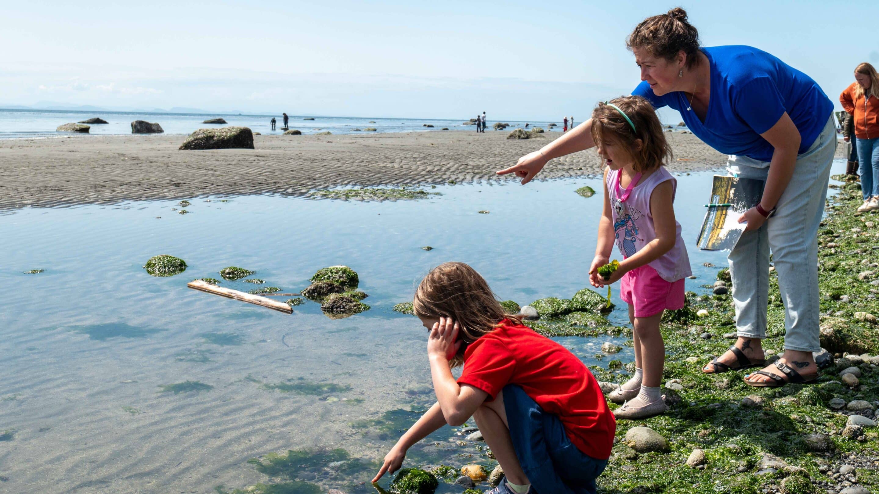 Woman Pointing at tide pool at Point Whitehorn at the Whats the Point Event.